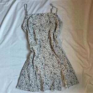 Princess Polly Letta White Blue Paisley Slit Square Neck Slip Mini Strap Dress